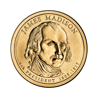 2007 P James Madison Presidential Dollar Portrait Label PCGS MS66 FDI BU Pos A