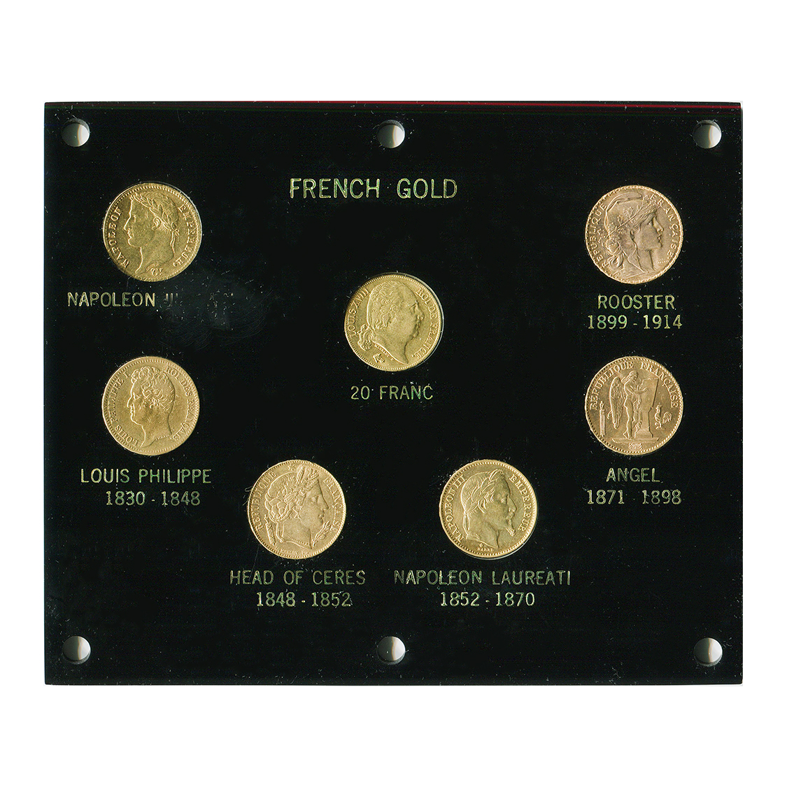 French 7 Coin Variety 20 Franc Capitol Plastic Set