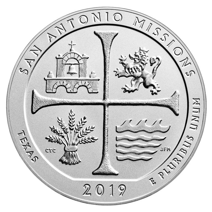 2019S San Antonio Missions (TX) Uncirculated Quarter Golden Eagle Coins