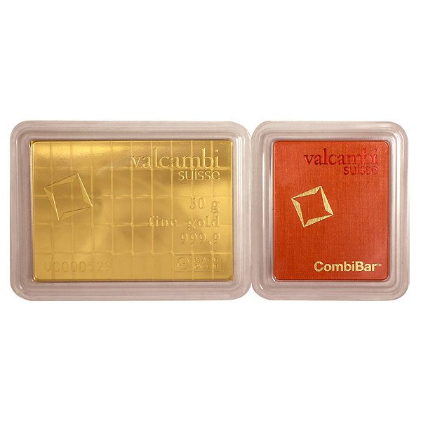 Valcambi Suisse 50 Gram Gold CombiBar Golden Eagle Coins