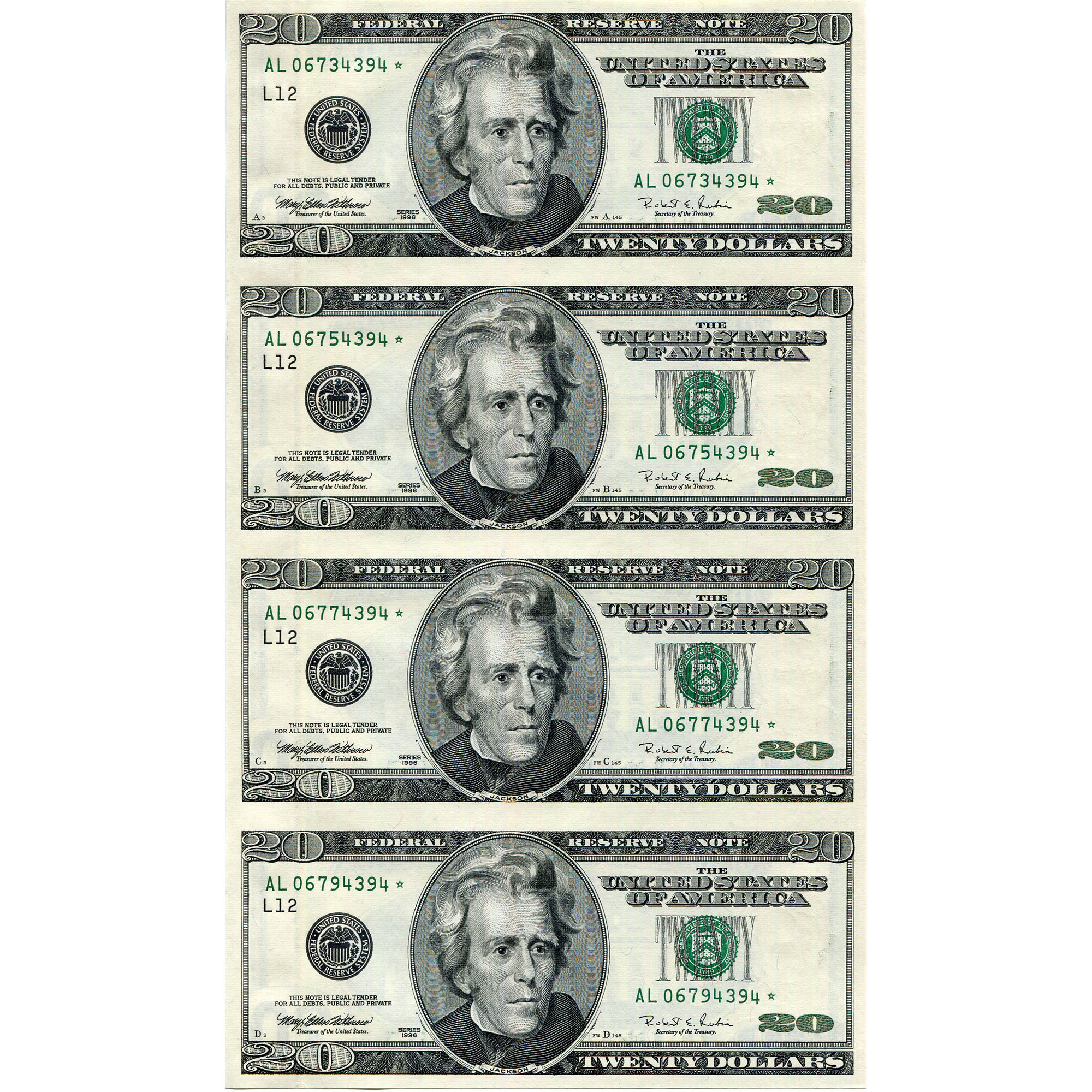 $20 Uncut Currency Sheets $20 Uncut Currency Sheets