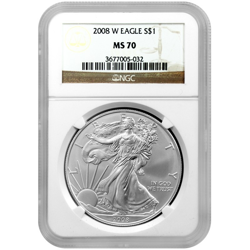 Burnished 2008-W Silver Eagle MS70 NGC | Golden Eagle Coins