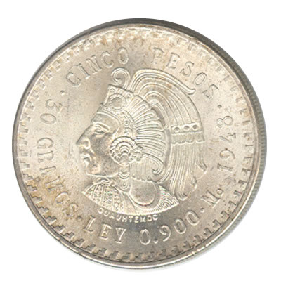 Mexico 5 pesos 1947-1948 Cuauhtemoc | Golden Eagle Coins