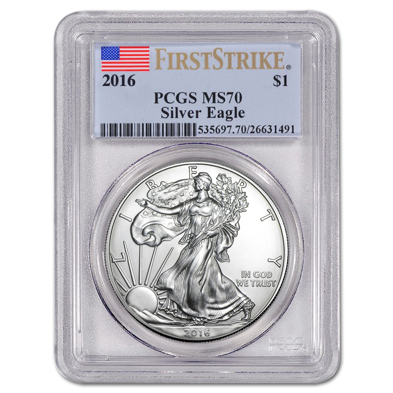 Certified Uncirculated Silver Eagle 2016 MS70 PCGS First