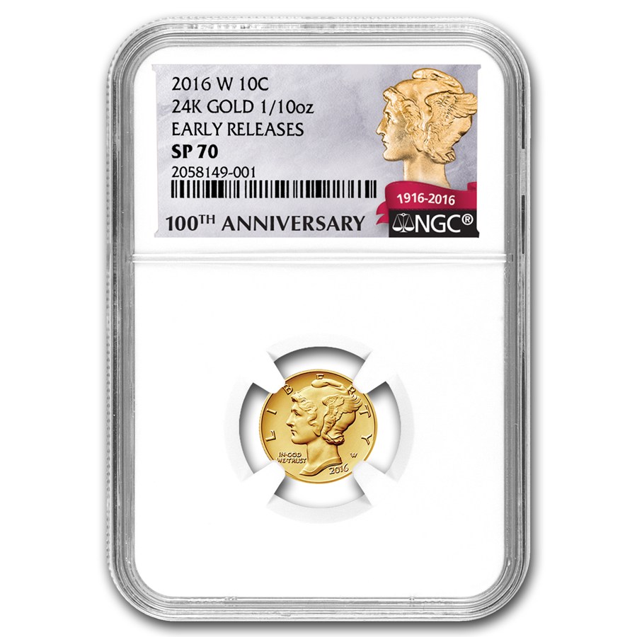 2016-W 1/10 oz Gold Mercury Dime Coin NGC SP70 Early Release