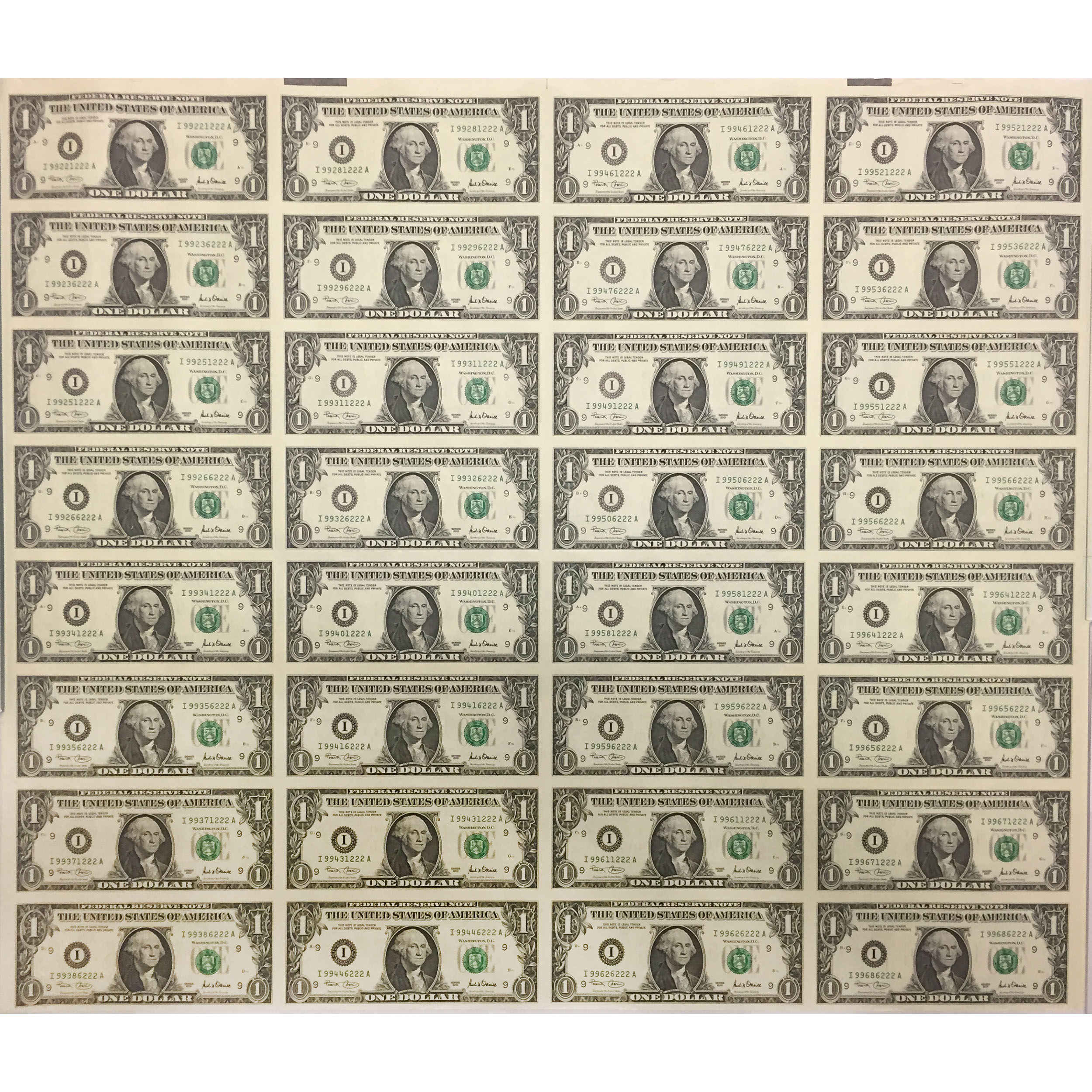 metal grade d sheet Uncut Eagle Coins x Currency  $1 UNC 2001 Sheet Golden 32