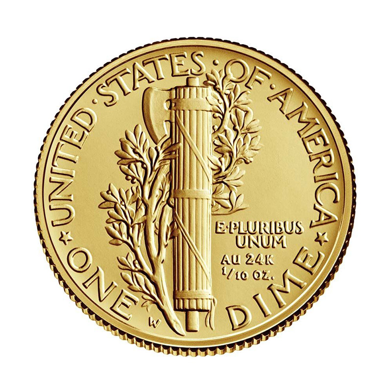 2016-W 1/10 oz Gold Mercury Dime Coin Reverse